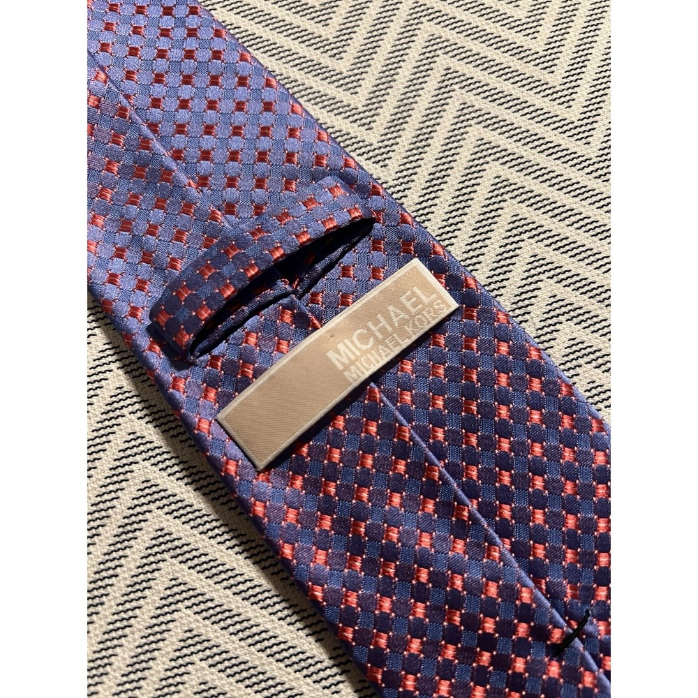 Michael Kors Pink Purple Blue Geometric Jaquard Weave Woven Silk Tie Necktie